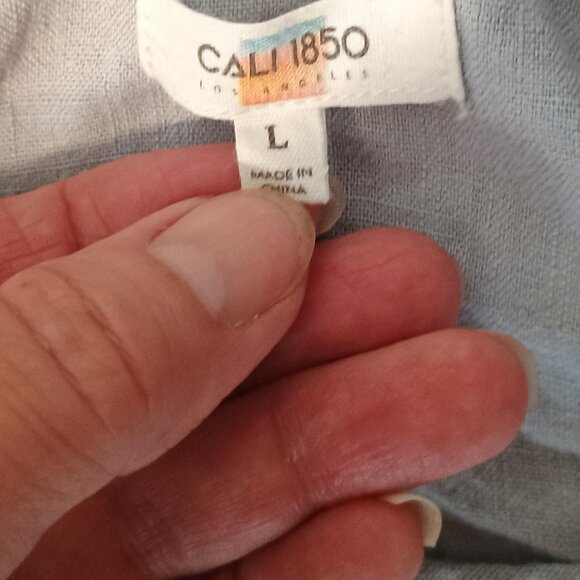 Cali1850/Babydoll Mini Dress/L/Light Blue Linen Blend Casual Chic - Picture 2 of 7